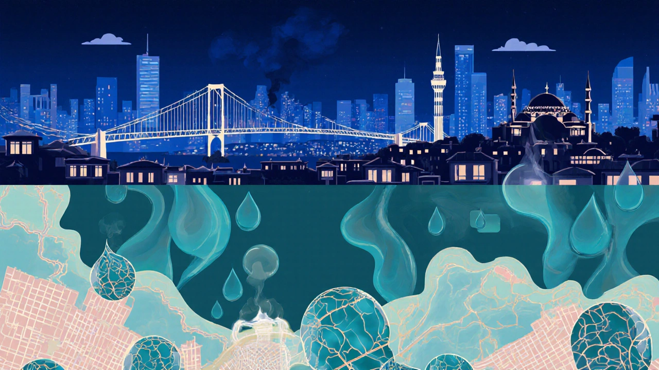 Stylized Istanbul skyline merged with spa elements and highlighted neighborhoods.